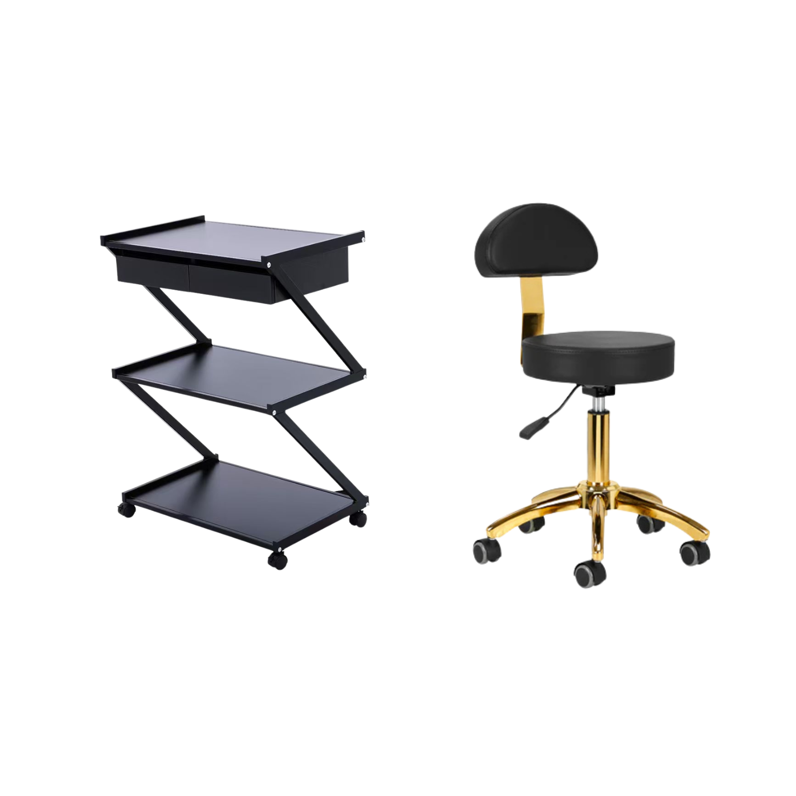 כיסא קוסמטיקה + עגלת קוסמטיקה בצבע שחור