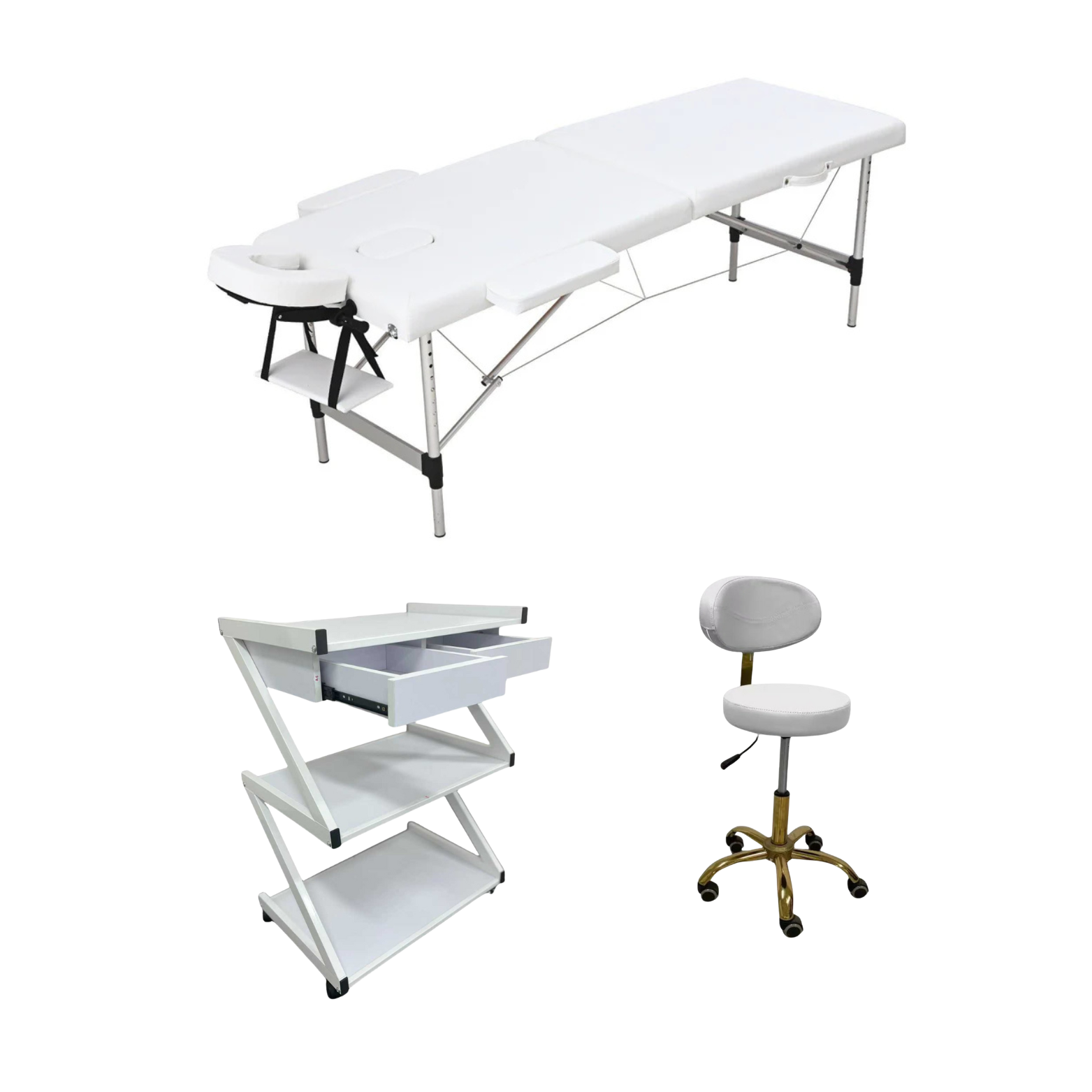 סט שלם מקצועי לחדר עיסוי -בצבע לבן