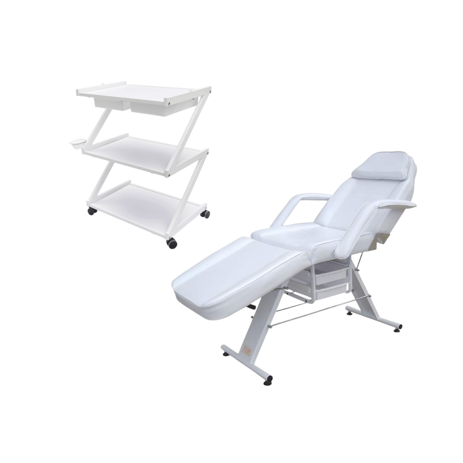 מיטת קוסמטיקה+ עגלת קוסמטיקה בצבע לבן