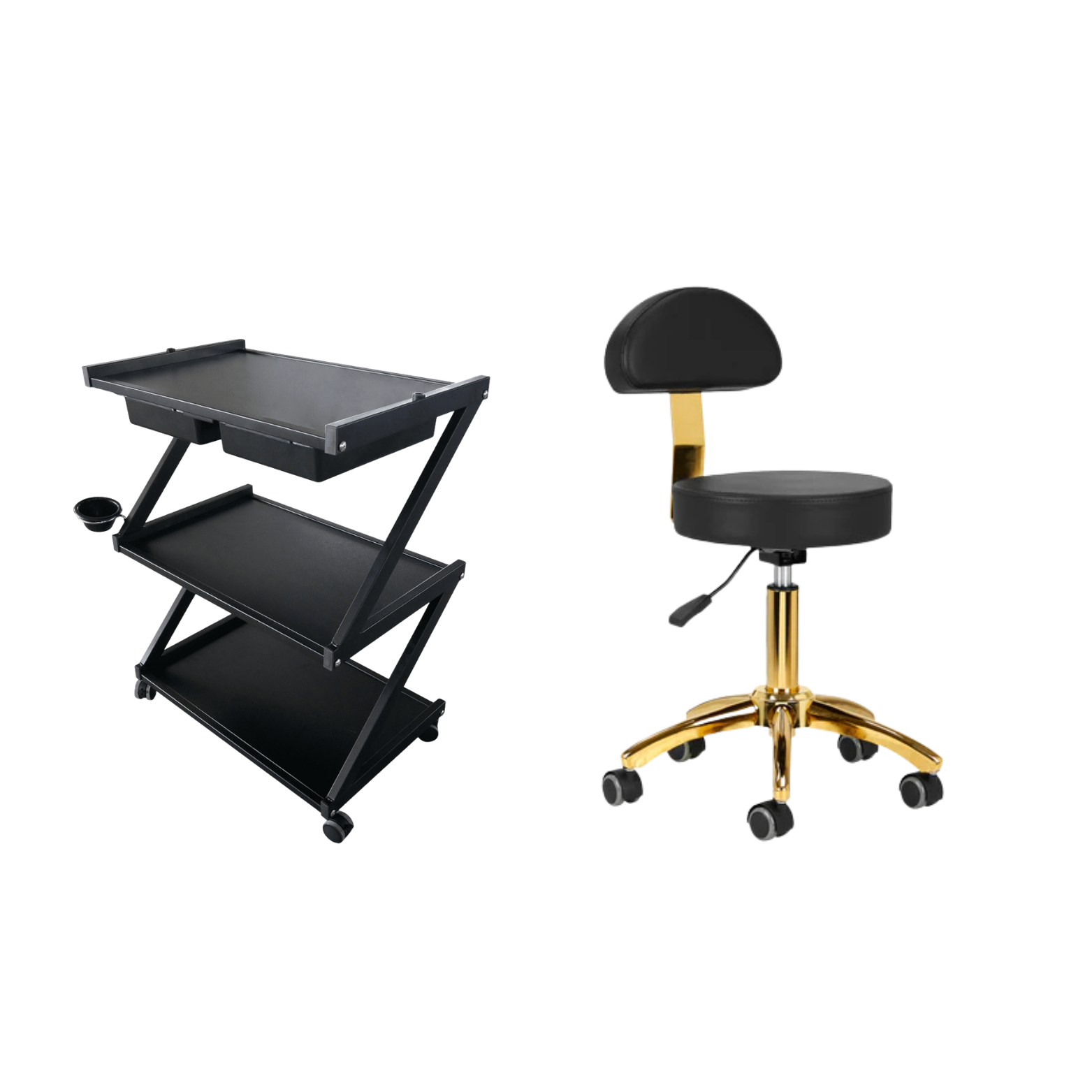 כיסא קוסמטיקה + עגלת קוסמטיקה בצבע שחור